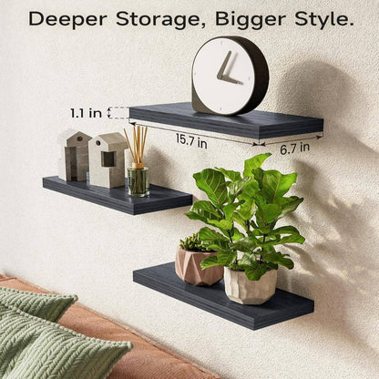 Rustic Wooden Wall Mounted Hanging Shelves for Bathroom and Bedroom Storage, Set of 3