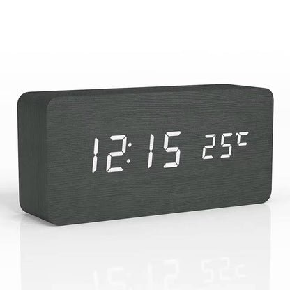 Digital Wood Grain Alarm Clock with 3 Alarms and Adjustable Brightness