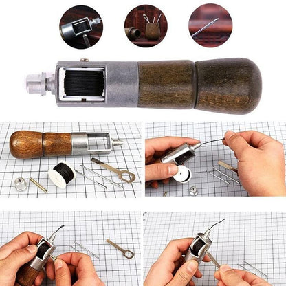 Leather Stitching Awl Set with Waxed Thread and Steel Needles for DIY Repair
