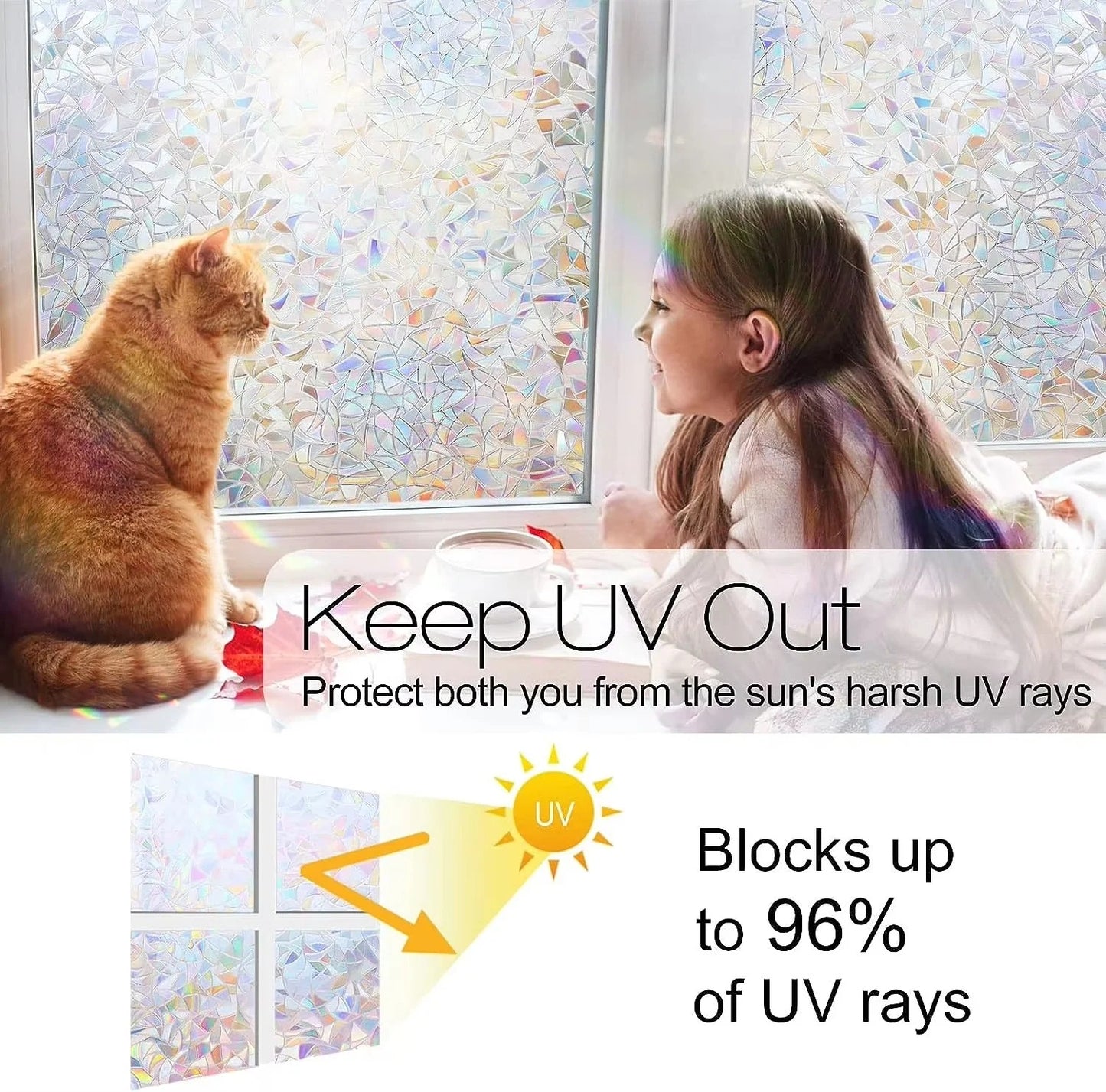 Rainbow Style Static Cling Window Film with Rainbow Design