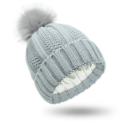 Silk Lined Pompom Beanie for Frizz Control and Static Free Hair