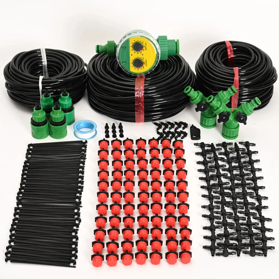 Drip Watering Kit with Digital Timer and Pressure Regulator in 12 Lengths Up to 197 Feet