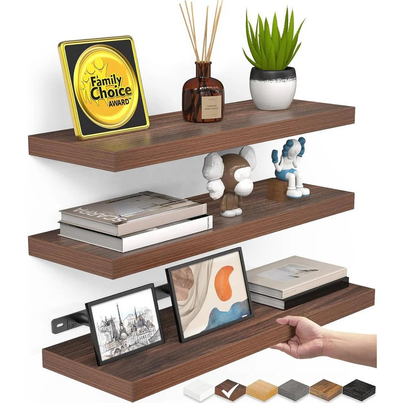 Rustic Wooden Wall Mounted Hanging Shelves for Bathroom and Bedroom Storage, Set of 3