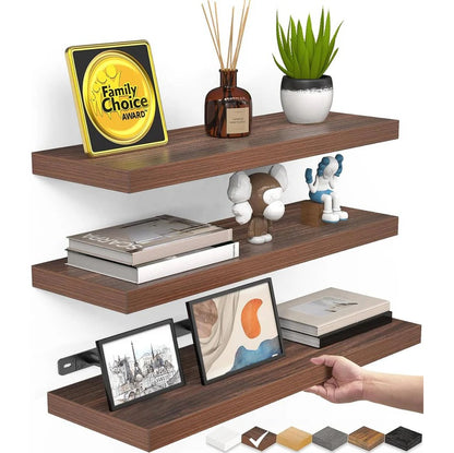 Rustic Wooden Wall Mounted Hanging Shelves for Bathroom and Bedroom Storage, Set of 3