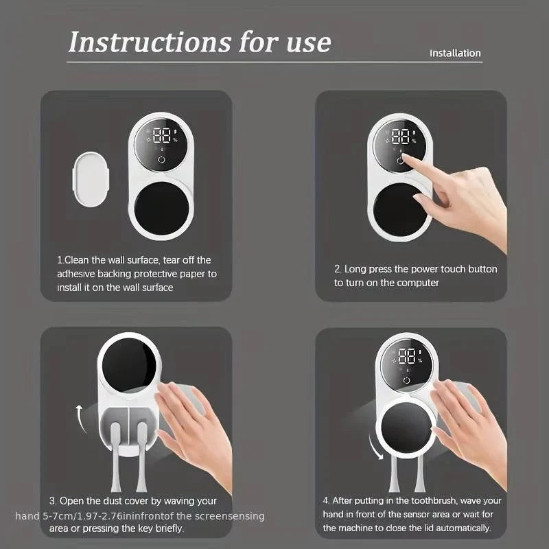 Wall Mount UV Toothbrush Holder with Touchless Sensor Organizer