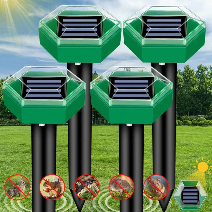 Solar Stake Repellers Pack of 4 with Sonic Pulses for Lawns Gardens and Flower Beds