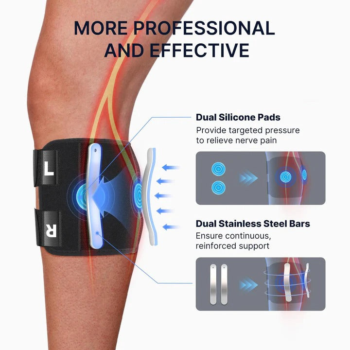 Knee Support Brace with Adjustable Buckle Straps and Dual Pads