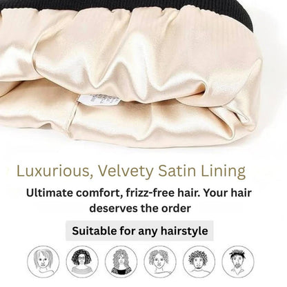 Silk Lined Pompom Beanie for Frizz Control and Static Free Hair