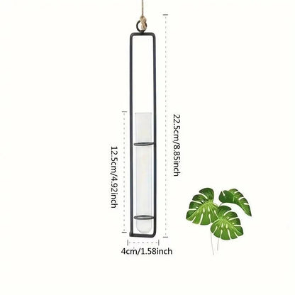 Hanging Glass Tube Wall Planter Set with Metal Frame for Indoor Plant Cuttings