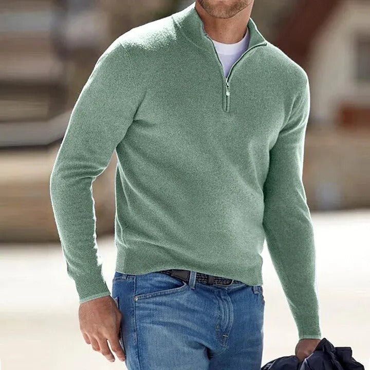Mens Long Sleeve Pullover Sweater with Solid Color Design