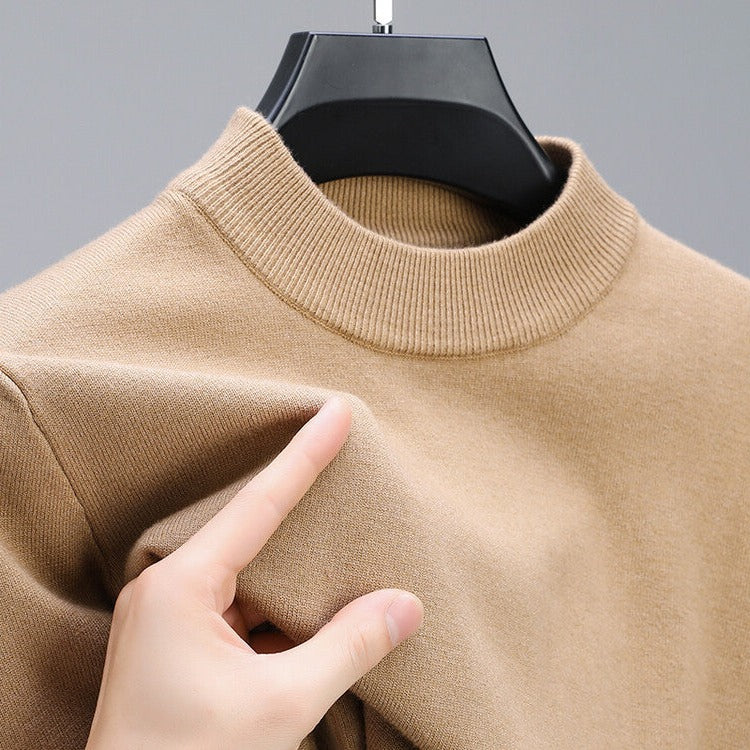 Mens Crew Neck Knit Sweater with Ribbed Hem and Stretch Fabric