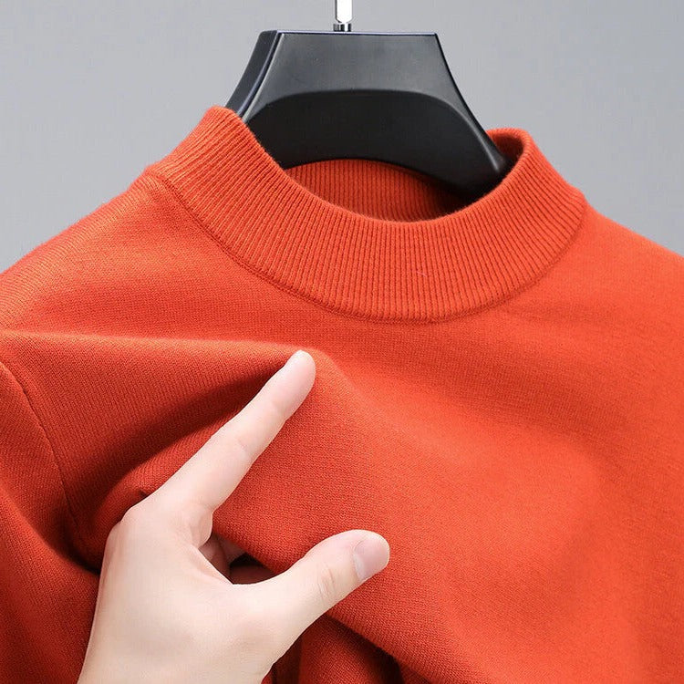 Mens Crew Neck Knit Sweater with Ribbed Hem and Stretch Fabric