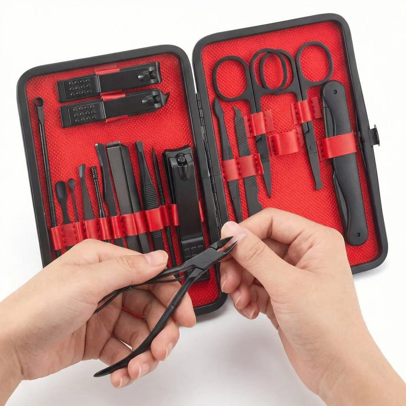 Stainless Steel Manicure and Pedicure Nail Clipper Set with Travel Wallet, 24 Piece