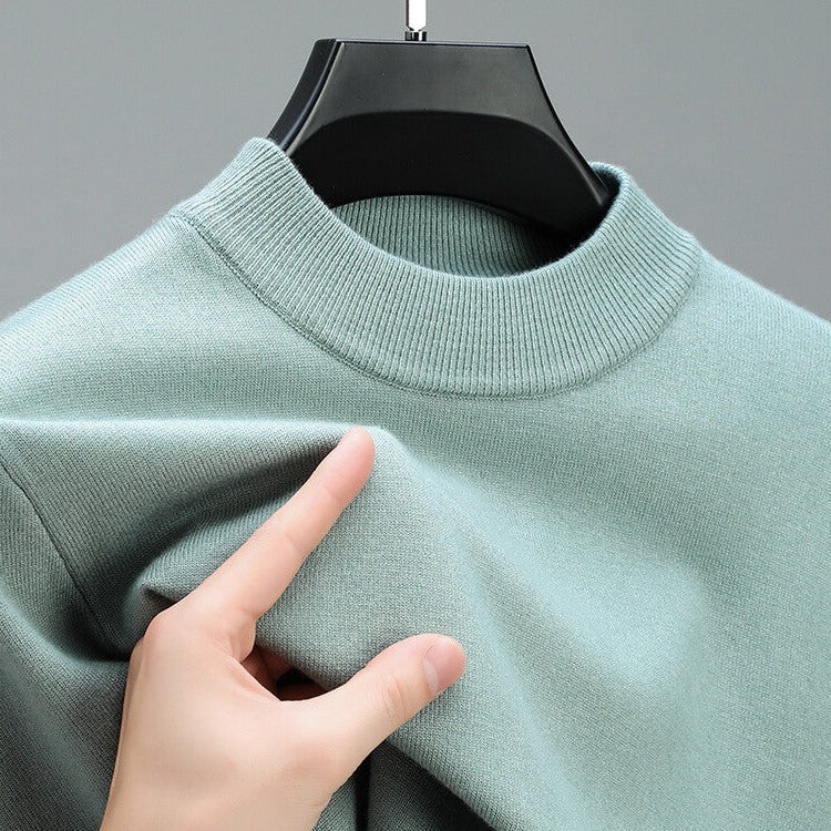 Mens Crew Neck Knit Sweater with Ribbed Hem and Stretch Fabric