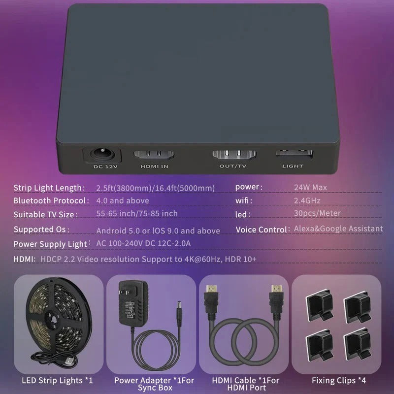 LED Bias Lighting Strip with Screen Sync, App and Smart Speaker Compatible
