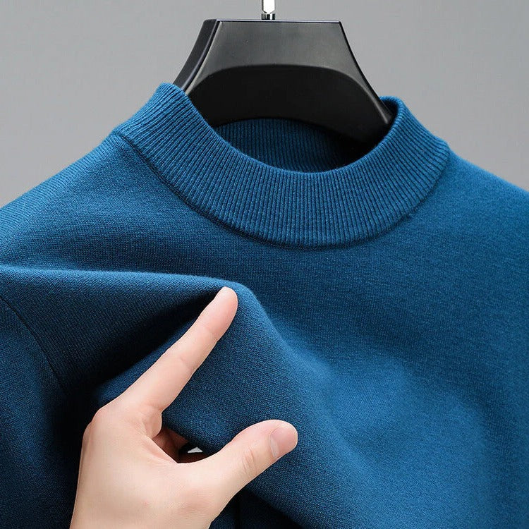 Mens Crew Neck Knit Sweater with Ribbed Hem and Stretch Fabric