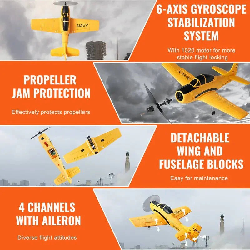 RC Airplane with 6 Axis Gyro 4 Channel Control and 2 Batteries