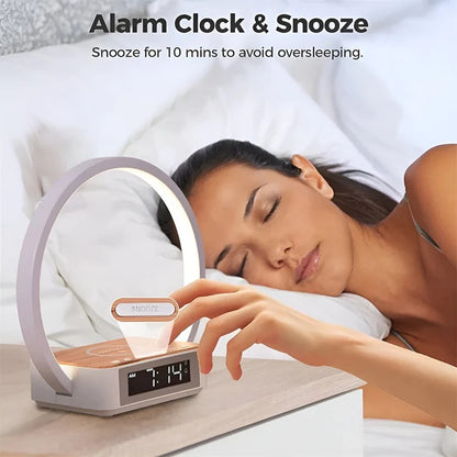 3 in 1 Bedside Table Lamp with Wireless Charging and Digital Alarm Clock