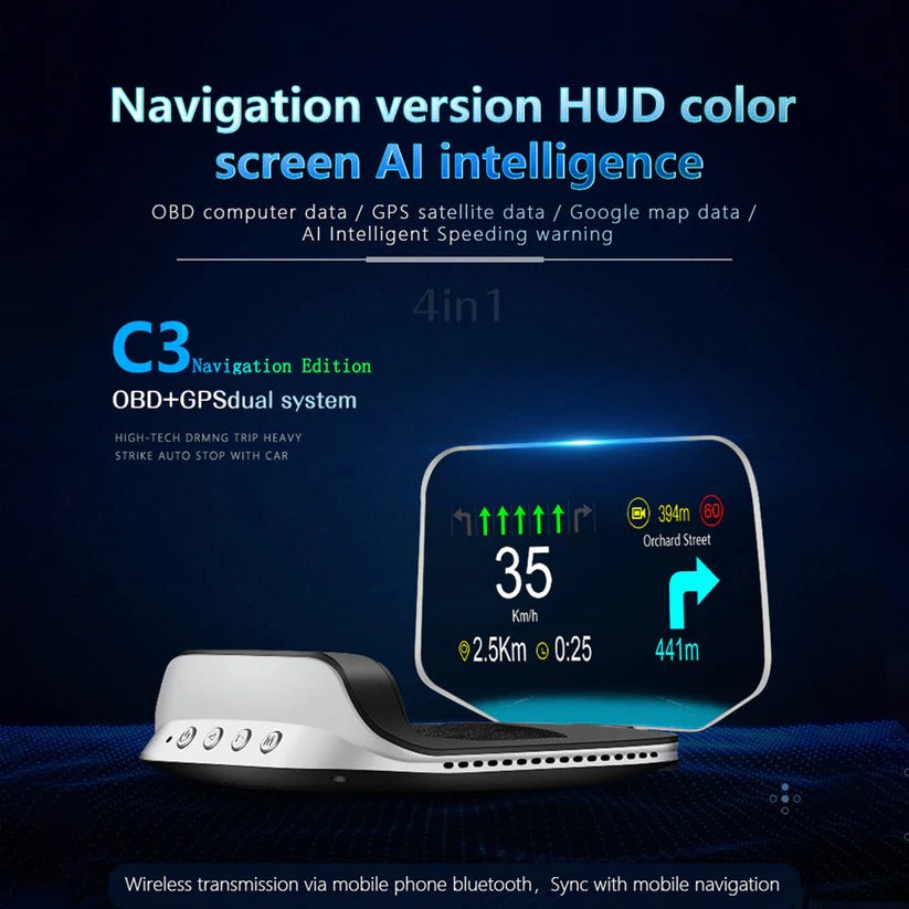 GPS Speed Monitor Head-Up Display with Auto-Dimming Brightness for Windshield Projection