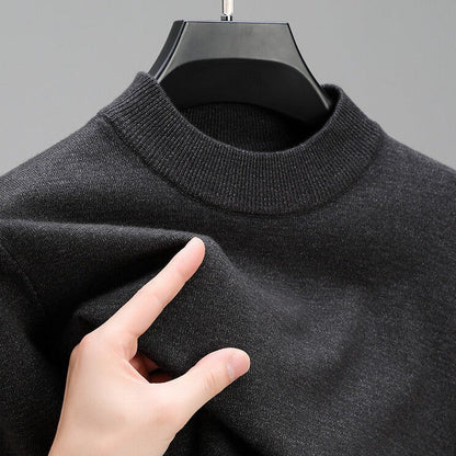 Mens Crew Neck Knit Sweater with Ribbed Hem and Stretch Fabric