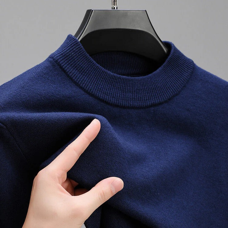 Mens Crew Neck Knit Sweater with Ribbed Hem and Stretch Fabric