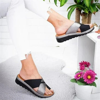 Flat Slip On Summer Sandals with Wide Toe Box and Open Toe Design Style