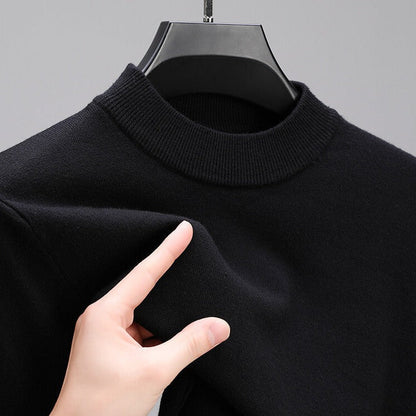 Mens Crew Neck Knit Sweater with Ribbed Hem and Stretch Fabric