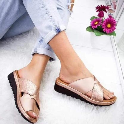 Flat Slip On Summer Sandals with Wide Toe Box and Open Toe Design Style