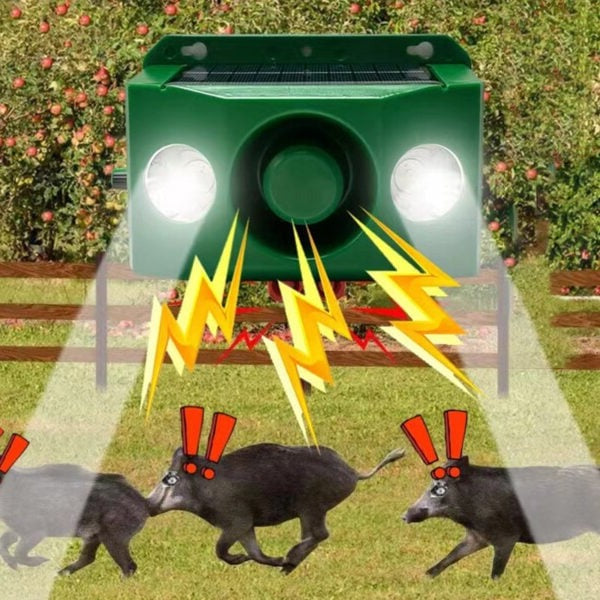 Solar Animal Deterrent Light with Dual Flashing Spotlights and Alarm