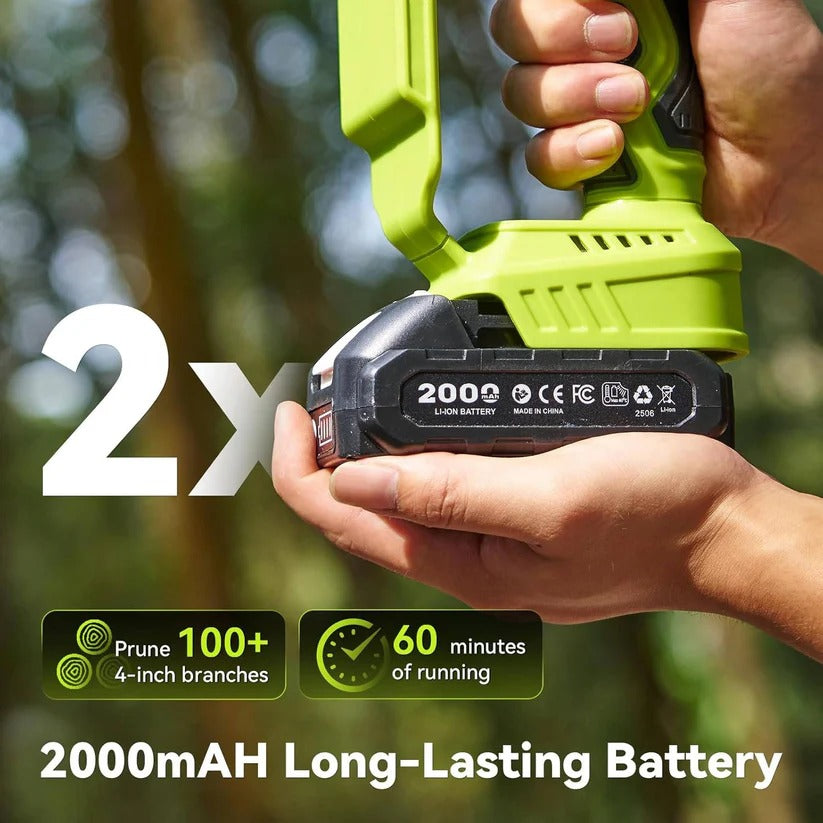 1000W Battery Powered Mini Chainsaw with 2 Batteries, 6 and 8 Inch Blade for Branch and Wood Cutting