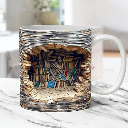 3D Bookshelf Design Ceramic Mug