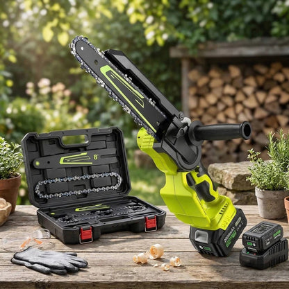 1000W Battery Powered Mini Chainsaw with 2 Batteries, 6 and 8 Inch Blade for Branch and Wood Cutting
