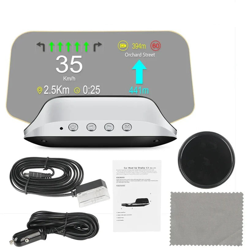 GPS Speed Monitor Head-Up Display with Auto-Dimming Brightness for Windshield Projection