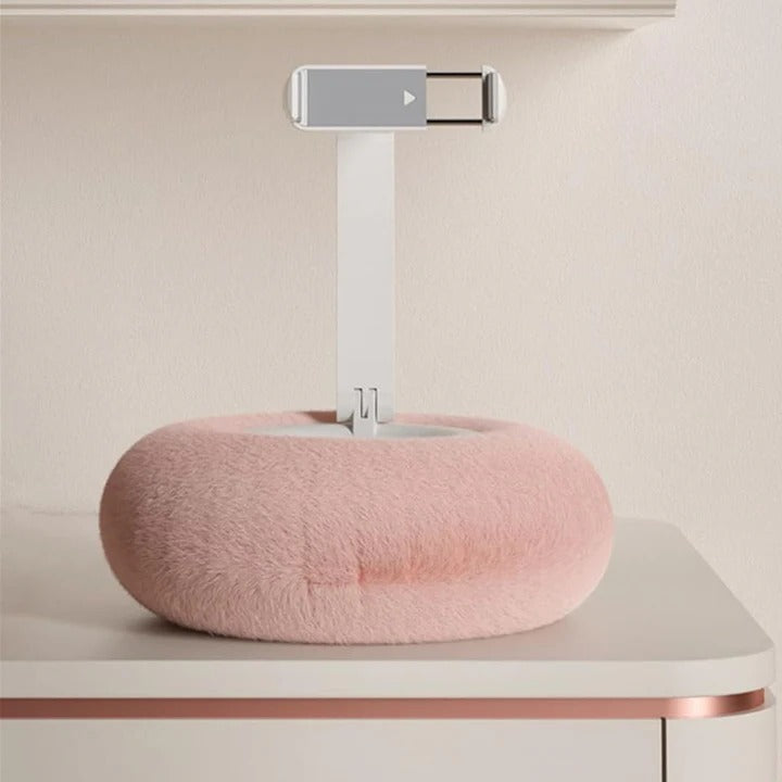 Fuzzy Phone Holder Pillow with Integrated Snack Bowl