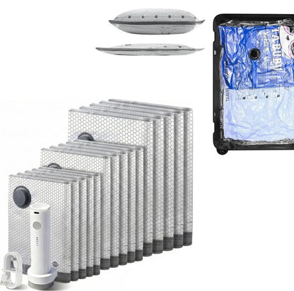 Cordless Vacuum Compression Bag Set with Hand Pump for Travel, 15 Piece