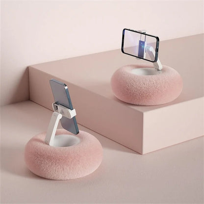 Fuzzy Phone Holder Pillow with Integrated Snack Bowl