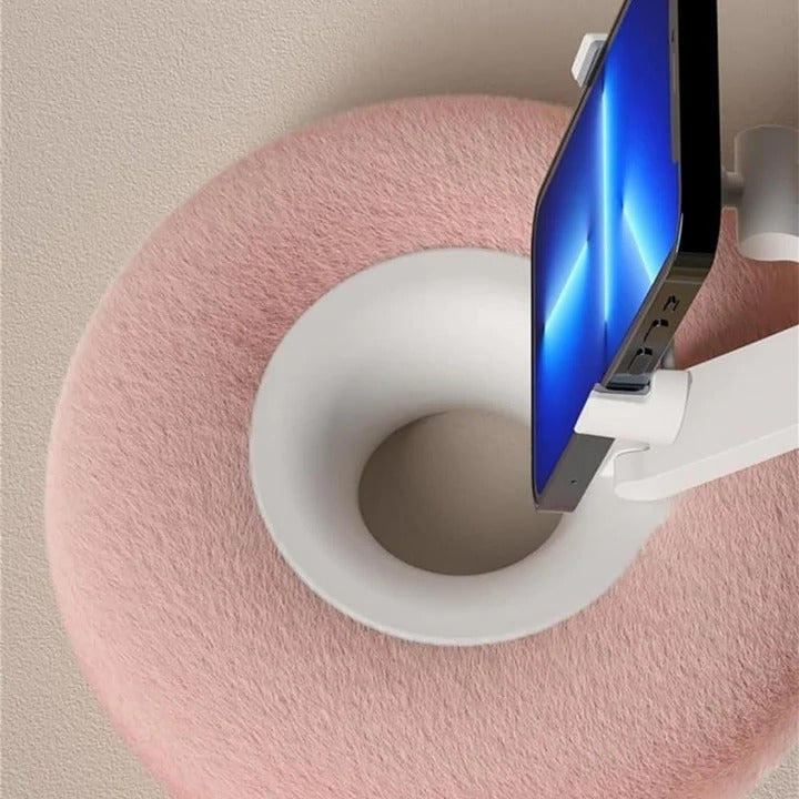 Fuzzy Phone Holder Pillow with Integrated Snack Bowl