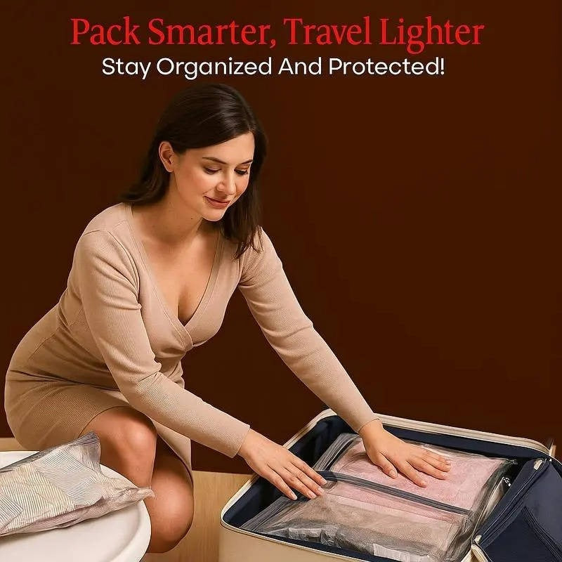 Cordless Vacuum Compression Bag Set with Hand Pump for Travel, 15 Piece