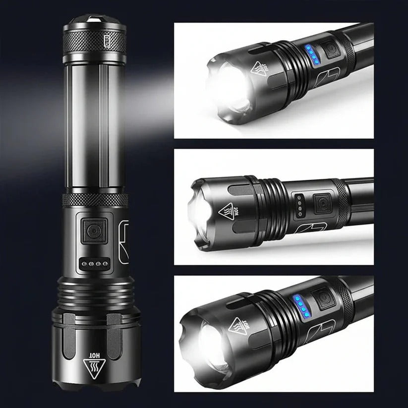 USB Rechargeable Aluminum Flashlight with Battery Indicator