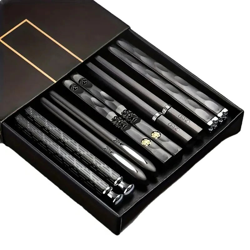 Reusable Chopsticks Set of 5 Pairs with Non Slip Grip Design