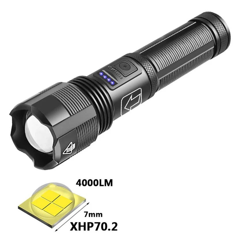USB Rechargeable Aluminum Flashlight with Battery Indicator