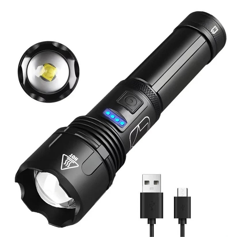 USB Rechargeable Aluminum Flashlight with Battery Indicator