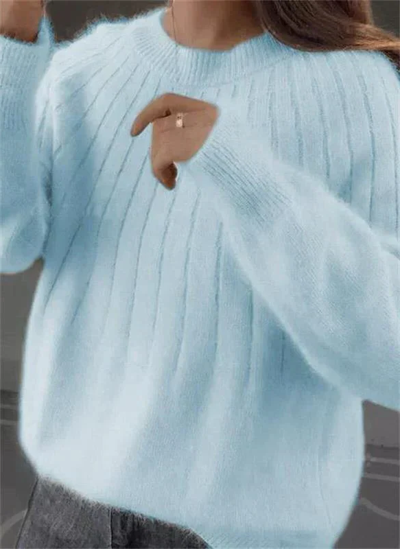 Womens Pullover Knit Sweater with Full Length Sleeves and Close Fit for Fall and Winter