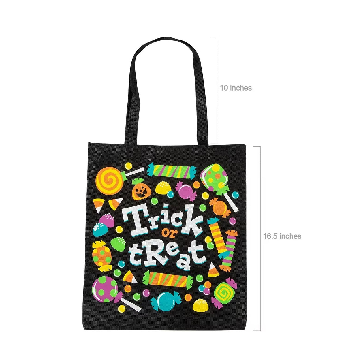 Reusable Fabric Halloween Totes Set of 12 in Green Purple Black and Orange for Candy Collecting
