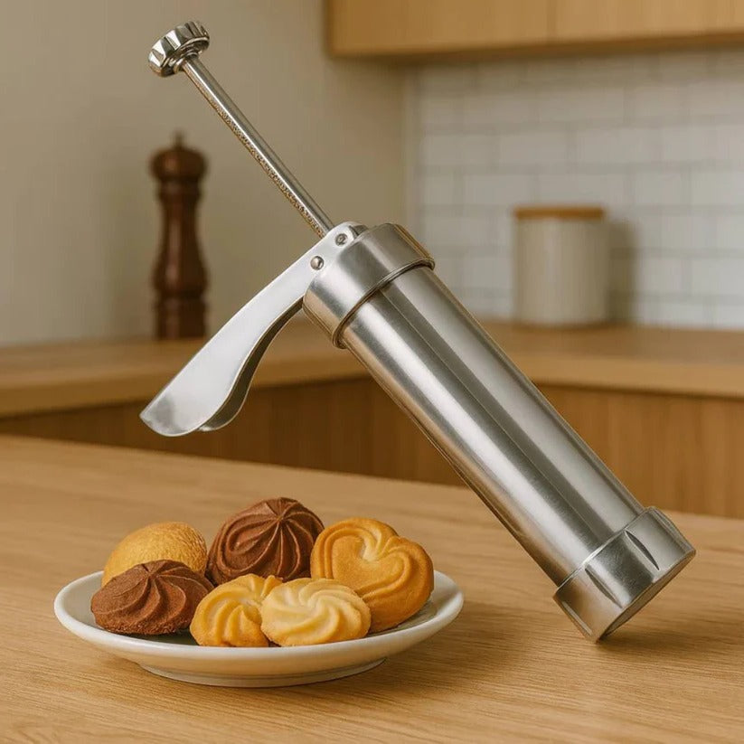 Aluminum Cookie Press Set with 20 Disc Shapes and 4 Piping Nozzles