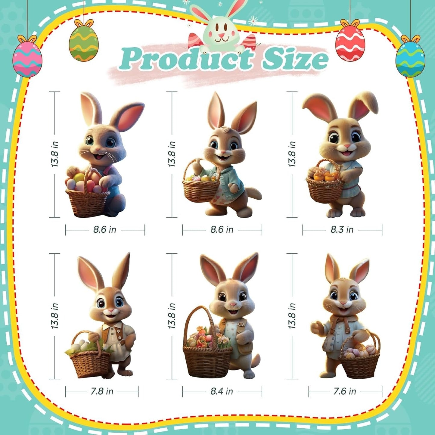 Outdoor Easter Bunny Yard Signs with Ground Stakes, Set of 6