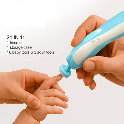 Electric Baby Nail File with Touch Stop Sensor and LED Light, 21 Piece Set