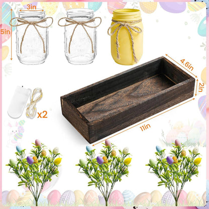 Rustic Wood Tray Centerpiece with Artificial Flowers and Built In LED Lights