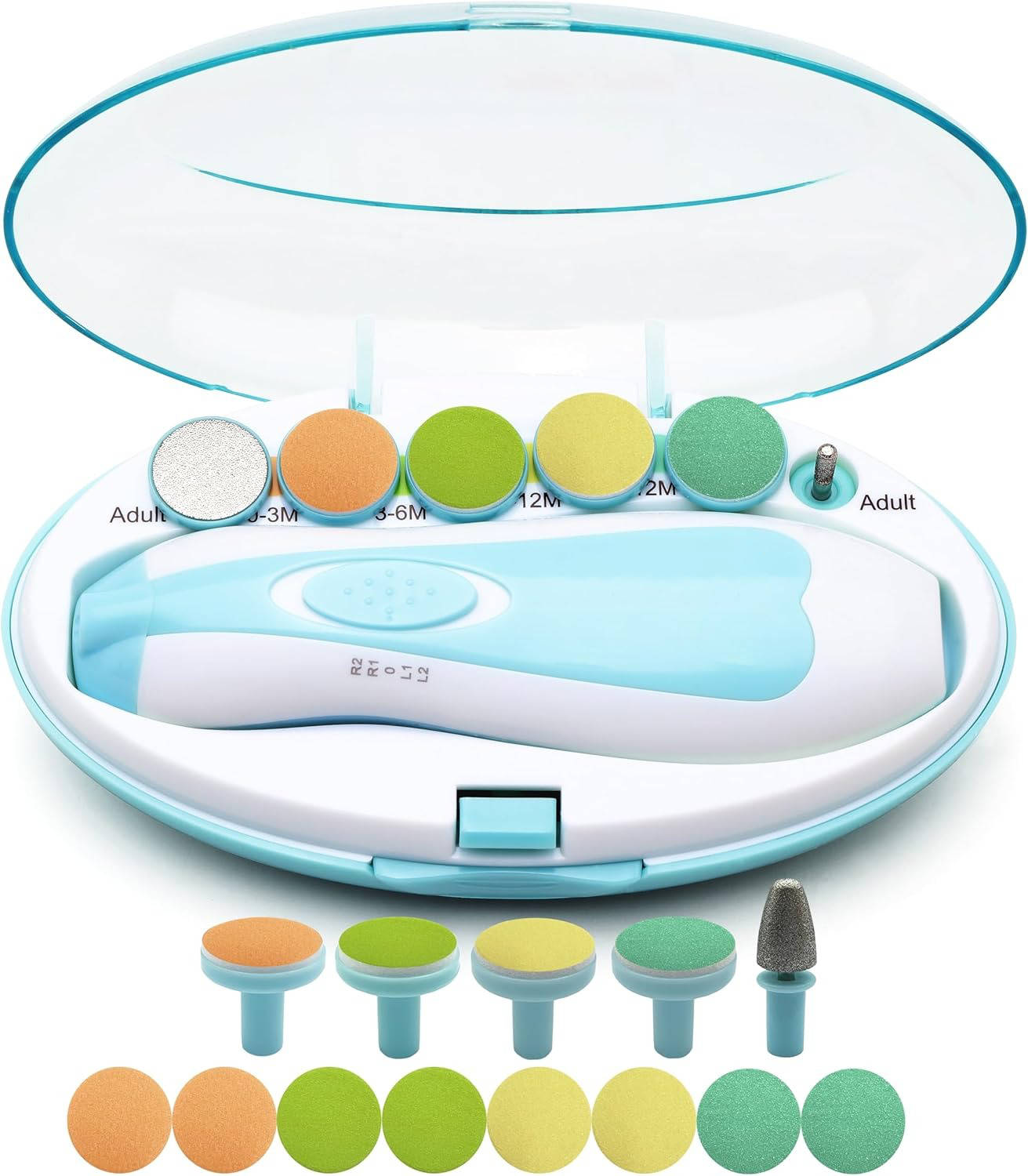 Electric Baby Nail File with Touch Stop Sensor and LED Light, 21 Piece Set