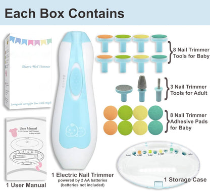 Electric Baby Nail File with Touch Stop Sensor and LED Light, 21 Piece Set